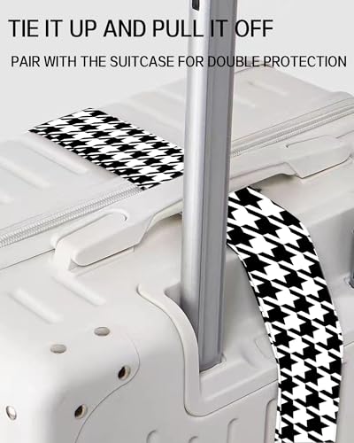 Image of Luggage Straps for Suitcases, Adjustable Travel Belt, Durable Wide Luggage Strap, Cute Suitcase Strap Identifiers with Buckle, Bag Straps for Luggage, Black White Houndstooth