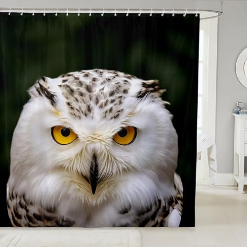White Owl Shower Curtain Cute Bird Decor Bath Curtain 3D Animal Printed Bathroom Shower Curtain Set 