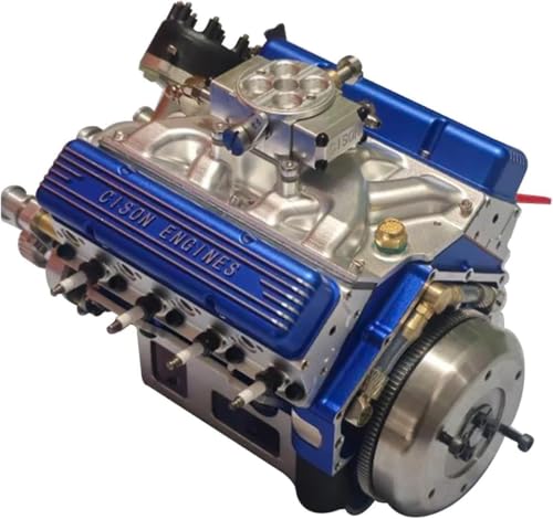 Gasoline Ohv V8 Small-Block Engine Model Kits, Cison Gasoline Ohv V8 Small-Block Engine Model Kits 4-Stroke 44CC, Car Engine Model Kit, Build Your Own Stem V8 Model Engine for Adults (Blue)