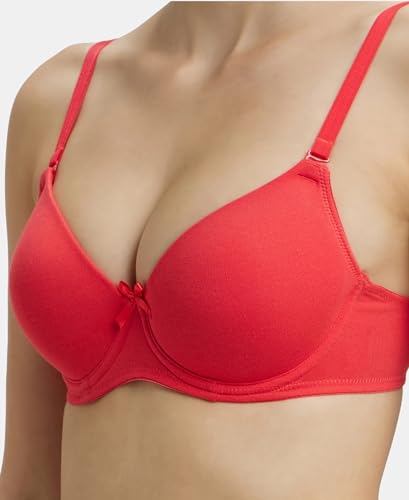 Image of Jockey 1245 Women Under-Wired Padded Super Combed Cotton Elastane Stretch Medium Coverage T-Shirt Bra with Detachable Straps