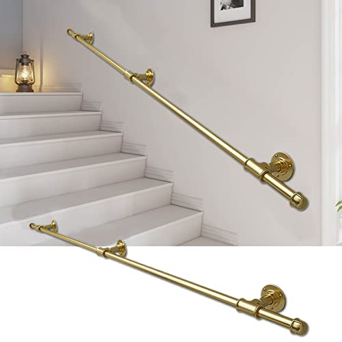 Pasamanos de barandilla de escaleras doradas - Kit completo, pasamanos para escaleras Pasamanos Barandilla, de barra de agarre para interiores y exteriores, Barandilla de escalera antideslizante de se Cover