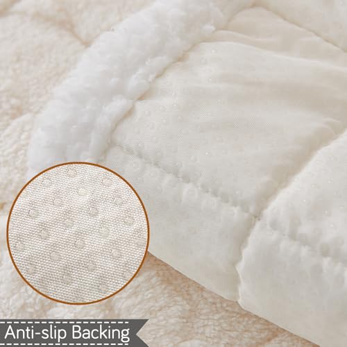 Image of HOKIPO 'Italian Caelora' Luxury Jacquard Plush Sofa Cover Mat | Make Your Own Sofa Cover Set, Mat Length 70(D) x 170(L) cm, Pearl White (AR-5958-WHT)