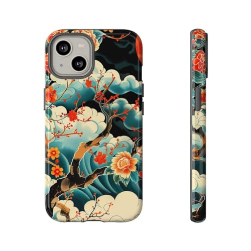 Coque rigide iPhone 14 motif floral clair de lune orange