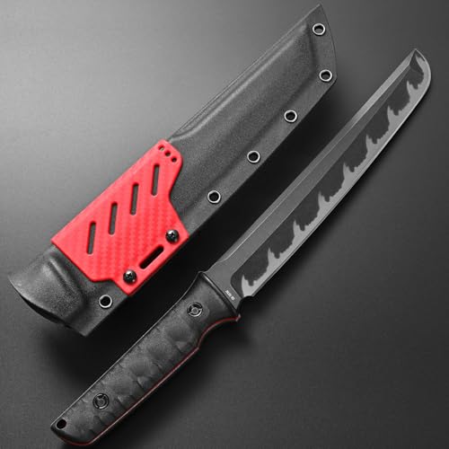 Gtkii GTK6 Fixed Blade Knife AUS-10 Steel Blade Full Tang Nylon Fiberglass Handle EDC Fixed Knifes for Outdoor Camping Adventure (black)