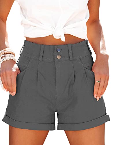 Hilltichu Womens Relaxed Fit Casual High Waist Pocketed Denim Shorts (Light...
