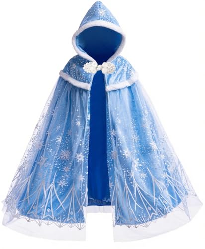 Girls Elsa Velvet Hooded Princess Dress Cape