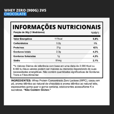 3VS Nutrition Combo Whey Zero Lactose 900gr Sabor Chocolate + Pré Treino Prohibido 360g Sabor Ponche