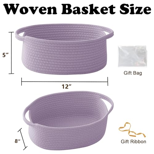 Image of Purple Woven Rope Basket - Baby Gift Basket with Bag & Ribbon