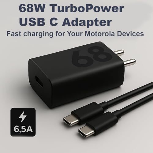 Image of Motorola Original 68W TurboPower Fast Charger with 3.3Ft Type-C to C Cable | Compatible with Moto Edge, Edge 50 Pro, Edge 40 Neo, Razr 40, G84, G62, G54, G85, G45, G35, G96 & More (Black)