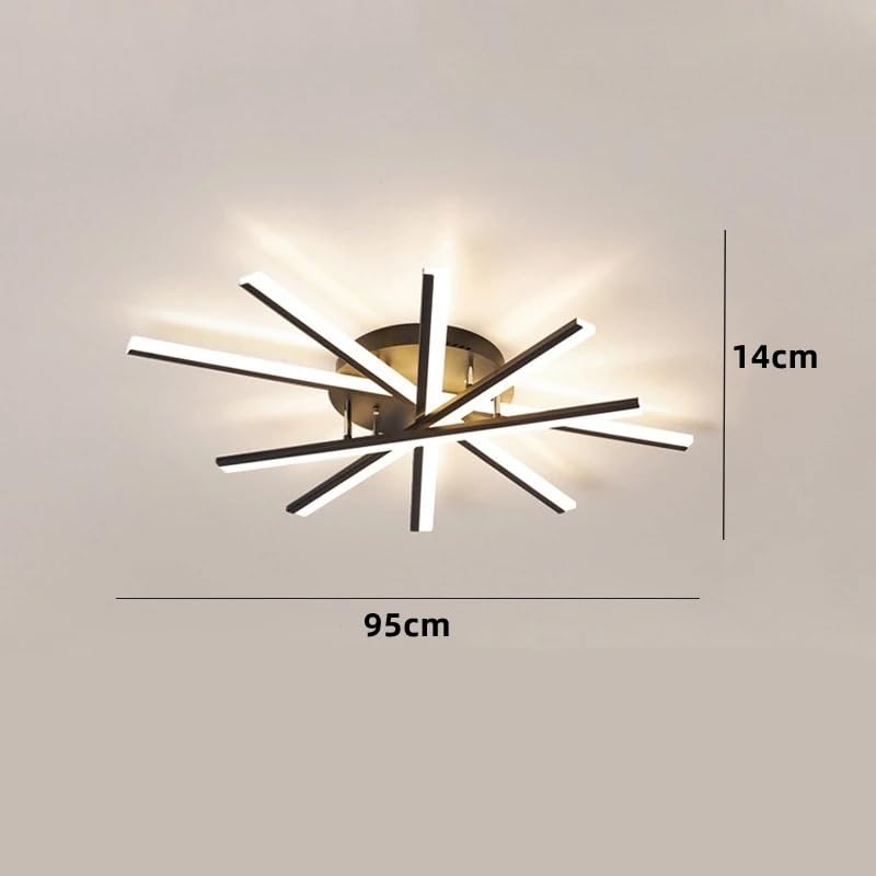 Plafonnier LED moderne noir 5 branches à intensité variable pour salon