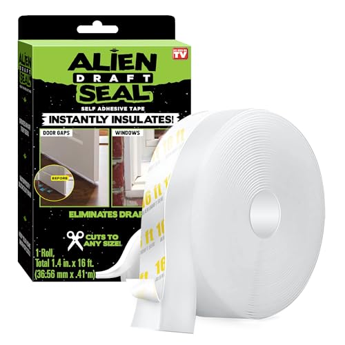 Alien Draft Seal Insulation Tape Transparent Silicone Weather Stripping Seal Strip and Under Door Draft Stopper for Windows and Door Bottoms As Seen On TV(1 Roll - 16 Feet)