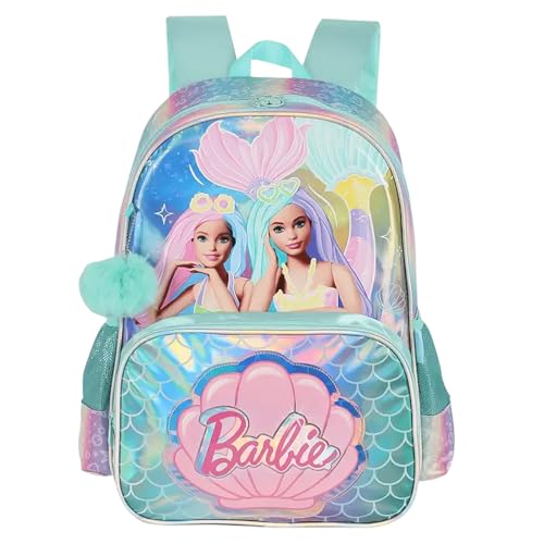Mochila De Costas Escolar Infantil Barbie Sereia Fada Pompom (Verde)