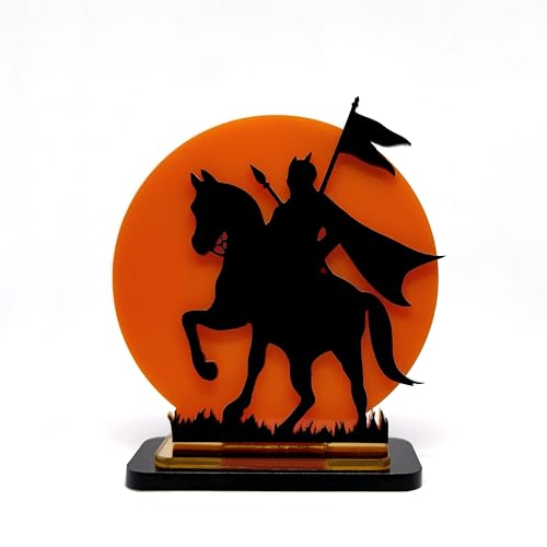 Image of Maharana Pratap Singh Acrylic Showpiece | Rajput Warrior Silhouette with Saffron Sun Background | Car, Home, Office & Gift Decoration, 4 Inch