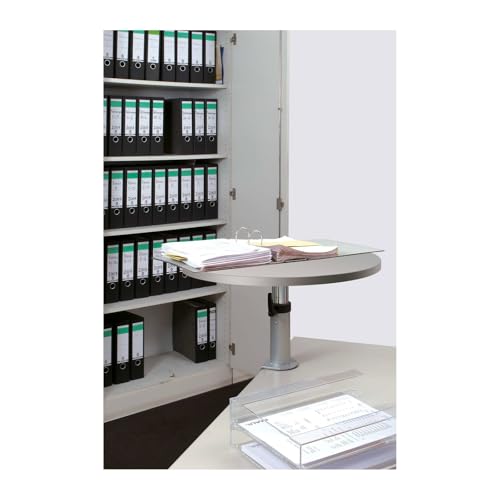 MAUL Stehpult 60x52x2,2cm | Runder Tisch mit Klemmbefestigung für den Schreibtisch | Höhenverstellbar | Eleganter Schreibtisch Organizer | Praktische Ablage für Stift, Locher und Ordner | Grau