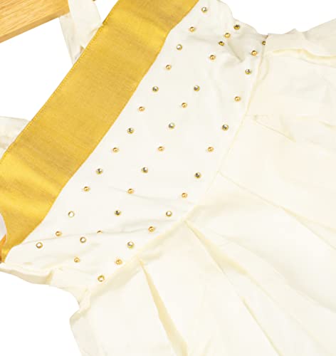 Image of Girl's Kerala Beads and Studs Handmade Kasavu Lehenga Choli (kerala White)