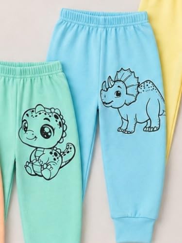 Image of superminis Unisex Cotton Pajama Pants for Boys & Girls Combo Pack | Kids & Baby Soft Sleepwear Pyjamas with Animal Cartoon Print | Toddler Breathable Nightwear Bottoms