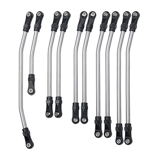 QUPA AM STORE 1Set Stainless Steel Link Rod Linkage 324mm Wheelbase for 1/10 Scale Upgrade SCX10 RC Crawler Car(Silver)
