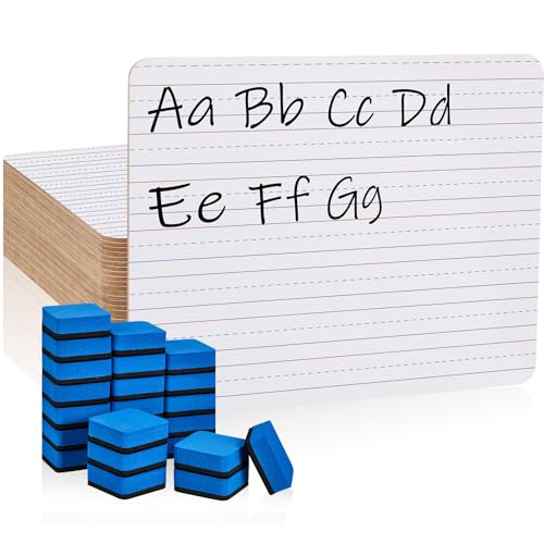 Image of 24 Pack Dry Erase Boards with Lines, 9 x 12 Inch Double Sided Mini Whiteboards for Students, Classroom Lapboards for Kids, Teachers, Homeschool, Includes 24 Erasers, Bulk Lined Whiteboards