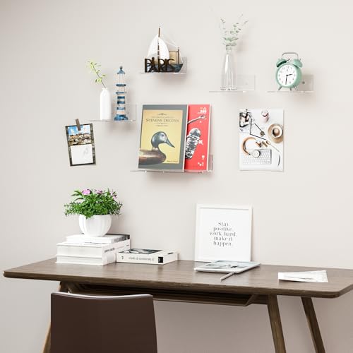 Image of 6 Inches Clear Small Wall Shelves, Acrylic Floating Shelf for Small Space, Acrylic Display Ledges for Funko Pop Figures, Home Decor, Plants, Smart Speaker, Digital Clock, 4 Pack