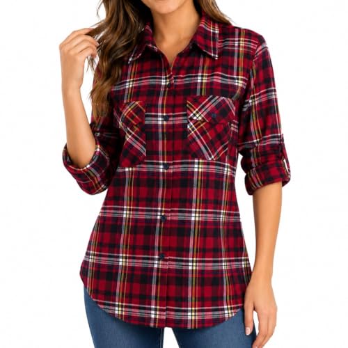 Image of Match Women's Long Sleeve Plaid Flannel Shirt #2021