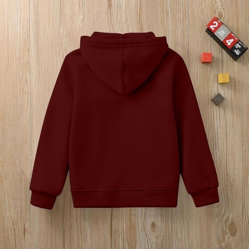 Kids Boys and Girls Solid Color Long Sleeve Zip Up Hoodie Sweatshirt Jackets Top Kids Boys Coats (Wine, 6-7 Years)3