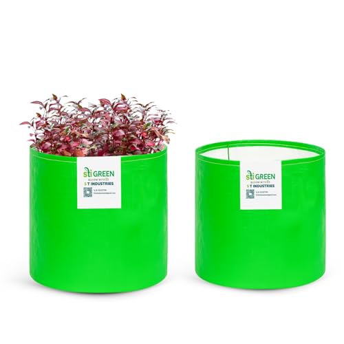 Image of HDPE Grow Bags for Plants 6X9 Inch (Pack of 2) | 260 GSM Heavy Duty UV-Protected Round Green Colour Plant Bags for Terrace and Vegetable Gardening | Strong & Reusable|