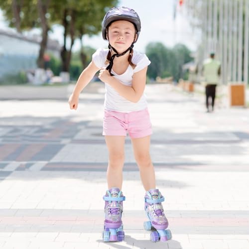 Image of Kids Roller Skates for Girls, Blue Adjustable Rollerskates with Light Up Wheels for Toddler Little Kid Ages 6-12 4 5 6 7, Beginners Outdoor Sports, Best Birthday Gift for Kids