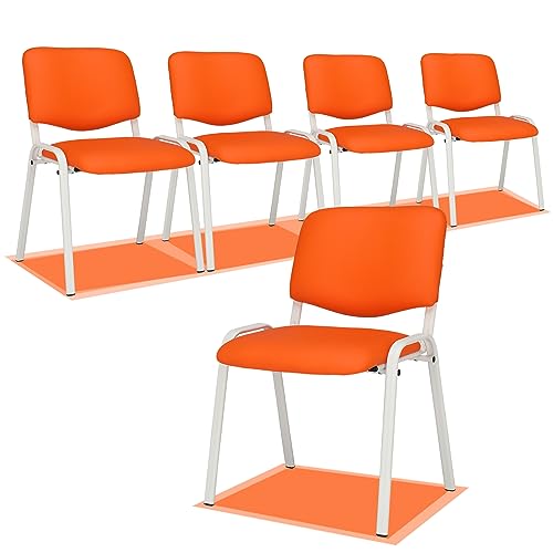Image of VINGLI Orange Waiting Room Chairs, 5-Pack PU Church Chairs Conference Stackable Office Guest & Reception Stacking for Meeting,Office Lobby, Simple&Space-saving Pu-orange