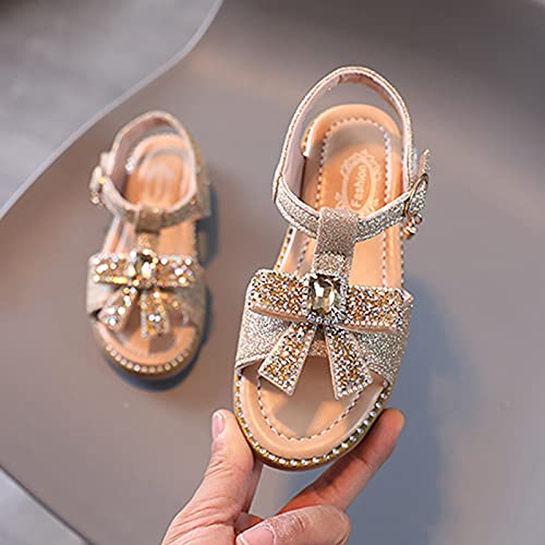 Toddler Girl Sandals Girls Bow Infant Kids Open Toe Crystal Sandals Toddler Shoes Princess Girl's Shoes (Gold, 6.5 Toddler)3
