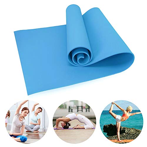 babytowns Esterilla Yoga Antideslizante Alfombrilla de Yoga Esterilla Pilates Esterilla EVA Deporte con Correa de Hombro 183cm x 60cm (Azul)