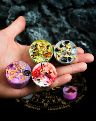 Mixed Tealight Soy Candles with Healing Crystals and Natural Herbs for Aromatherapy and Positive Energy - Image 3