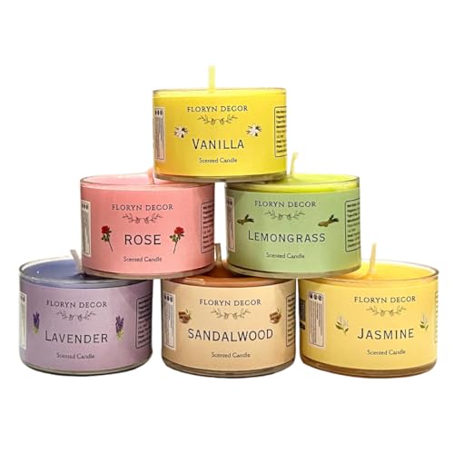Image of Floryn Decor Small Scented Candles Gift Set for Home Decor, Non-Breakable and Reusable Jars, Fragrances - Lavender, Rose, Vanilla, Jasmine, Sandalwood, Lemongrass (12)