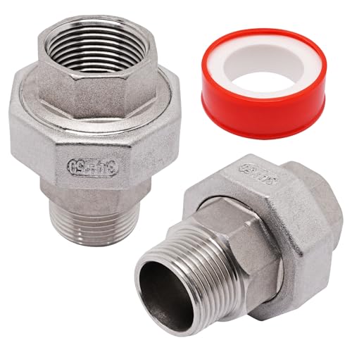 Image of 2Pcs Cast Pipe Fittings Union, 3 /4 inch NPT Male x 3 /4 inch NPT Female Thread 304 Stainless Steel Hex Head for Industrial, Class 150