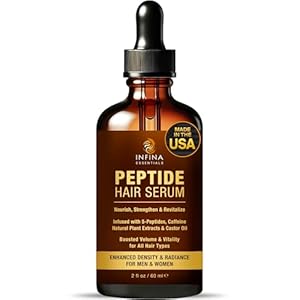 Peptide Hair Growth Serum for Men & Women – Caffeine & Multi-Peptide Hair Growth Oil Targets Hair Thinning & Loss with Castor Oil – 2 fl oz