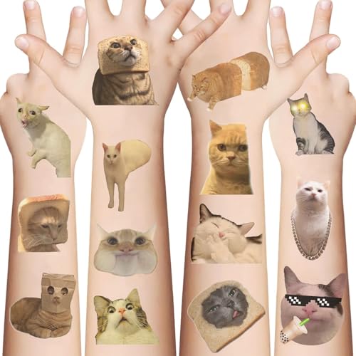 Nymora Tatuajes de Gatos para Niños, 10 Hojas de Tatuajes Infantiles de Gatos Lindos, Amigables con la Piel y Temporales, Pegatinas de Gatos para Recuerdos de Fiestas de Cumpleaños Infantiles