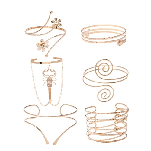 Healeved 6 piezas Pulseras de Brazalete Abierto Ajustable de Metal Estilo Punk para Mujer de Manguitos de Brazo Superior Geométricos Diseño Vintage Llamativo y Cómodo Joyería de Moda para