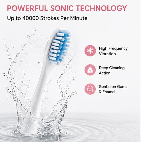 Image of Rechargeable Sonic Electric Toothbrush for Men & Women | 6 Cleaning Modes | 4 Replaceable Brush Heads | 40,000 Strokes /Min | IPX7 Waterproof | USB Fast Charging | 45-Day Battery | White