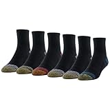 GOLDTOE Men's FIT TEC Cushion Quarter Socks, 6-Pairs, Black/Blue Assorted, Shoe Size: 6-12.5