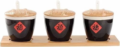 Tarros de especias China, retro, de cerámica, porcelana, tanque de agua, tanque de salsa de sal, bendición de cerámica, palabra, condimento, caja de