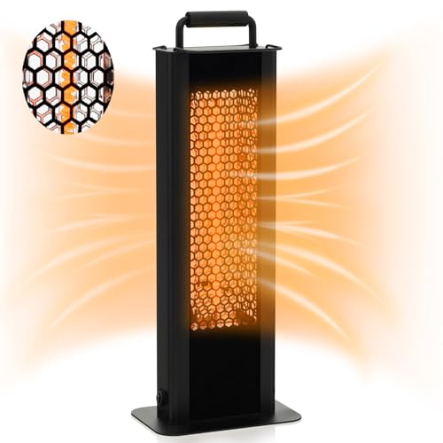 RELAX4LIFE Chauffage Électrique à Infrarouge 1200W en Alu, Chauffe d'Appoint IP65 à Double Face, Chauffage Extérieur Terrasse, Protection contre Surchauffe Anti-Basculement pour Intérieur/Extérieur