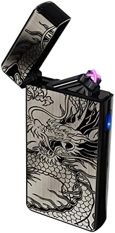 Electric Lighter Rechargeable Plasma Lighters Cool Dual Arc USB Electronic Camping Survival Windproof Flameless Gifts for Men (Black Dragon)