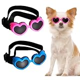2 Pcs Dog Goggles Dogs Sunglasses Eye Wear for Small Medium Breed Dogs Wind Dust UV Protection Black and Pink Pet Glasses with Adjustable Strap for Skiing Driving Bike Swim (Small Medium, Heart)