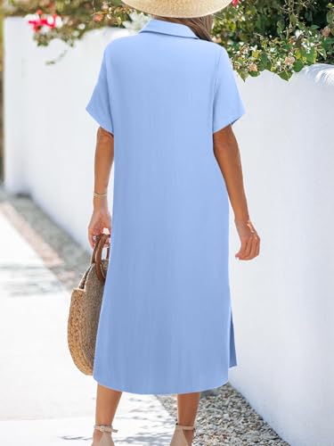 Image of Zeagoo Women Dresses Summer Casual Short Sleeve Button Down Shirt Dresses 2026 Beach Cover Up with Pockets