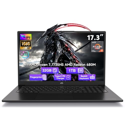 NIMO 17.3'' FHD AI Ready Laptop, Ryzen 7 7735HS 32GB DDR5 RAM 1TB SSD | (Up to 4.75 GHz, Beat i7-12650H) Radeon 680M, WiFi 6E 10