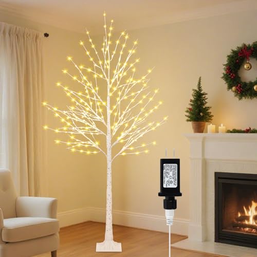 6FT Lighted Birch Tree with 144 LED Lights, Artificial Light Up Tree, Decorative Light Trees for Indoor Home Decor, Wedding Party, Christmas Holiday Floor Lamp