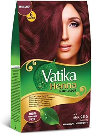Vatika Naturals Permanent Hair Dye Burgundy, 100% Grey Coverage, Ammonia-Free, for Rich, Long-Lasting Color, No Damage, for Healthy, Vibrant Hair - 6 Sachets (10g each)