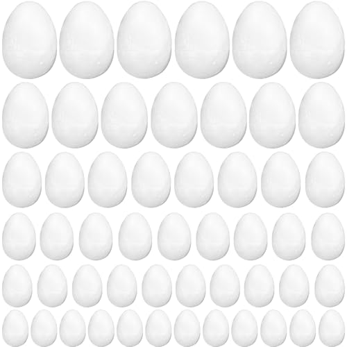 100 PCS Easter Foam Eggs 6 Sizes White Smooth Craft Eggs Blank Polystyrene Egg for Easter Spring Halloween Christmas Holiday Crafts Making DIY Painting Projects