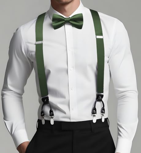 Image of Dubulle Suspender and Bow Tie for Men Paisley Solid Mens Suit Braces Pretied Bowtie and Handkerchief Cufflinks Formal Wedding