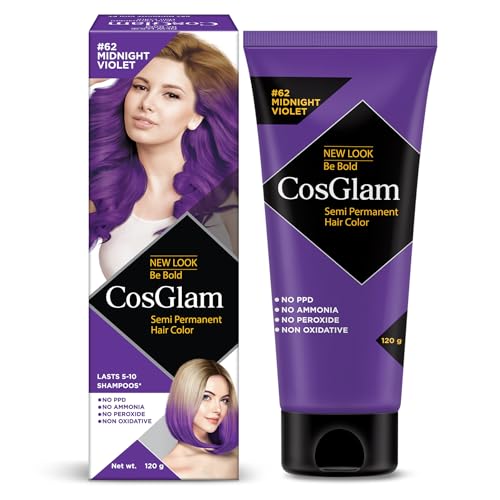 Image of Cosglam Semi Permanent Hair Color #62 Midnight Violet (120g) | No Ammonia, No Peroxide | Vegan Non-Oxidative Hair Dye for Women & Men | Conditioner Enriched Glossy Finish