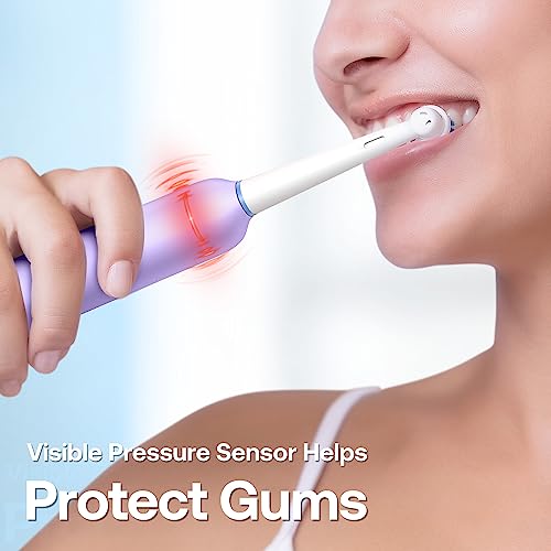 Image of Bitvae R2 Rotating Electric Toothbrush for Adults with 8 Brush Heads, 5 Modes Rechargeable Power Toothbrush with Pressure Sensor, Purple